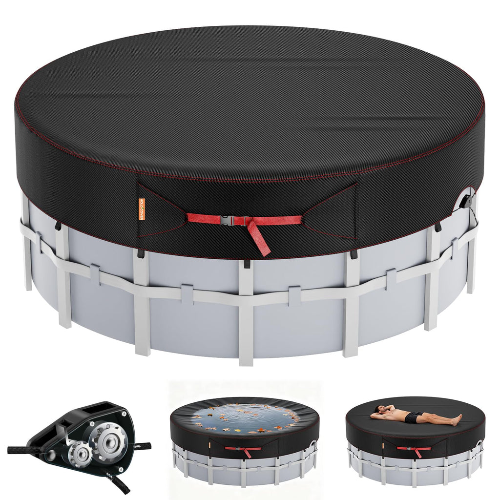 8 Ft Round Pool Cover, Solar Covers for Above Ground Pools, Stock Tank Pool Protector with Tightening Ratchet, Swimming Pool Cover Ideal for Waterproof and Dustproof