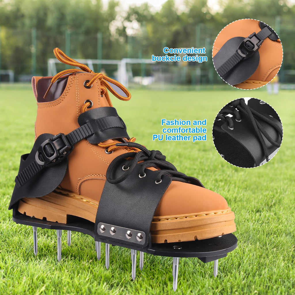 Lawn Aerator Shoes for Grass, Pre-Assembled Grass Aerator Shoes for Lawn Aerator Shoes with Adjustable Strap, One Size Fits All Spiked Shoes for Effectively Aerating Yard Garden Lawn Patio Soil