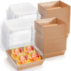 Hiceeden 100 Pack Charcuterie Boxes with Clear Lids, 5.4"×5"×2.5" Paper Bakery Dessert Sandwich Box, Disposable Square Food Containers for Cookies, Donuts, Muffins, Salad, and Pastry, Brown