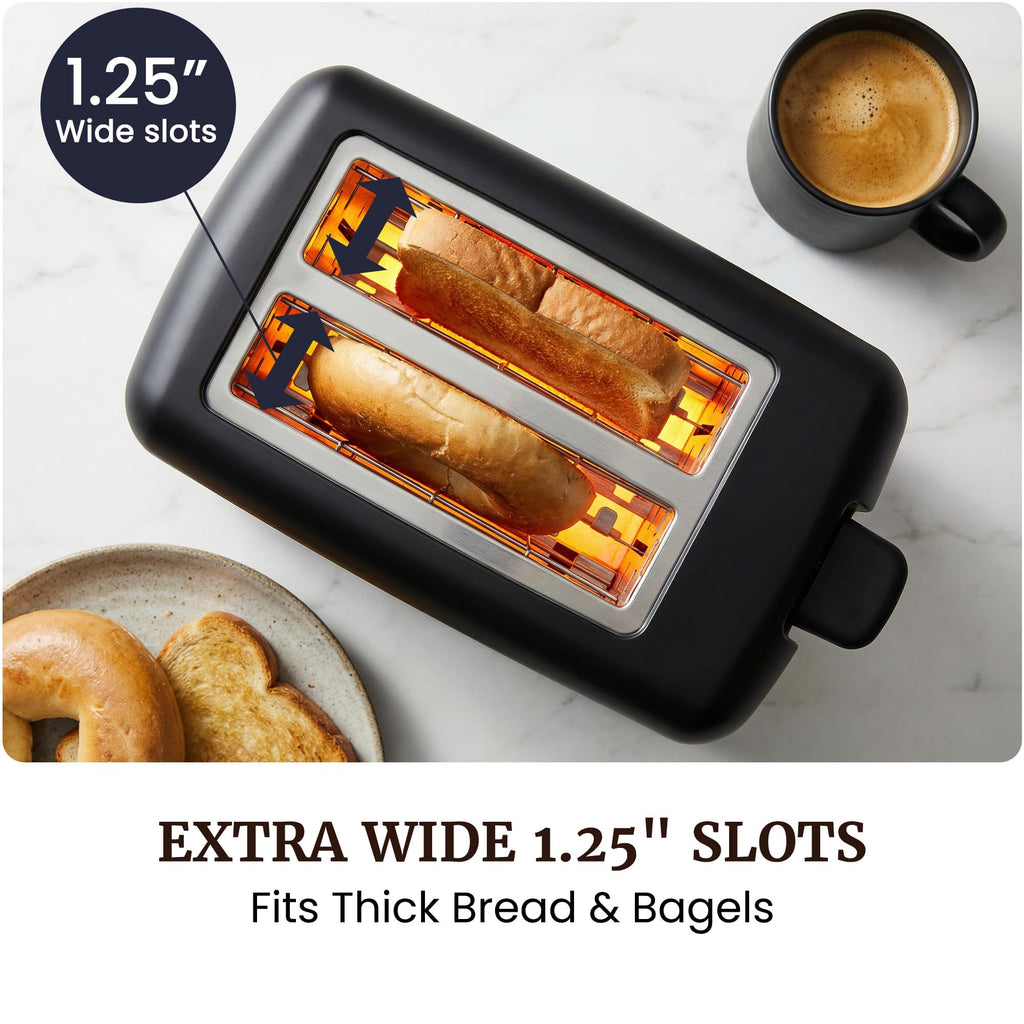 Elite Gourmet 2-Slice Cool-Touch Toaster, 1.25" Extra-Wide Slots, 6 Shades