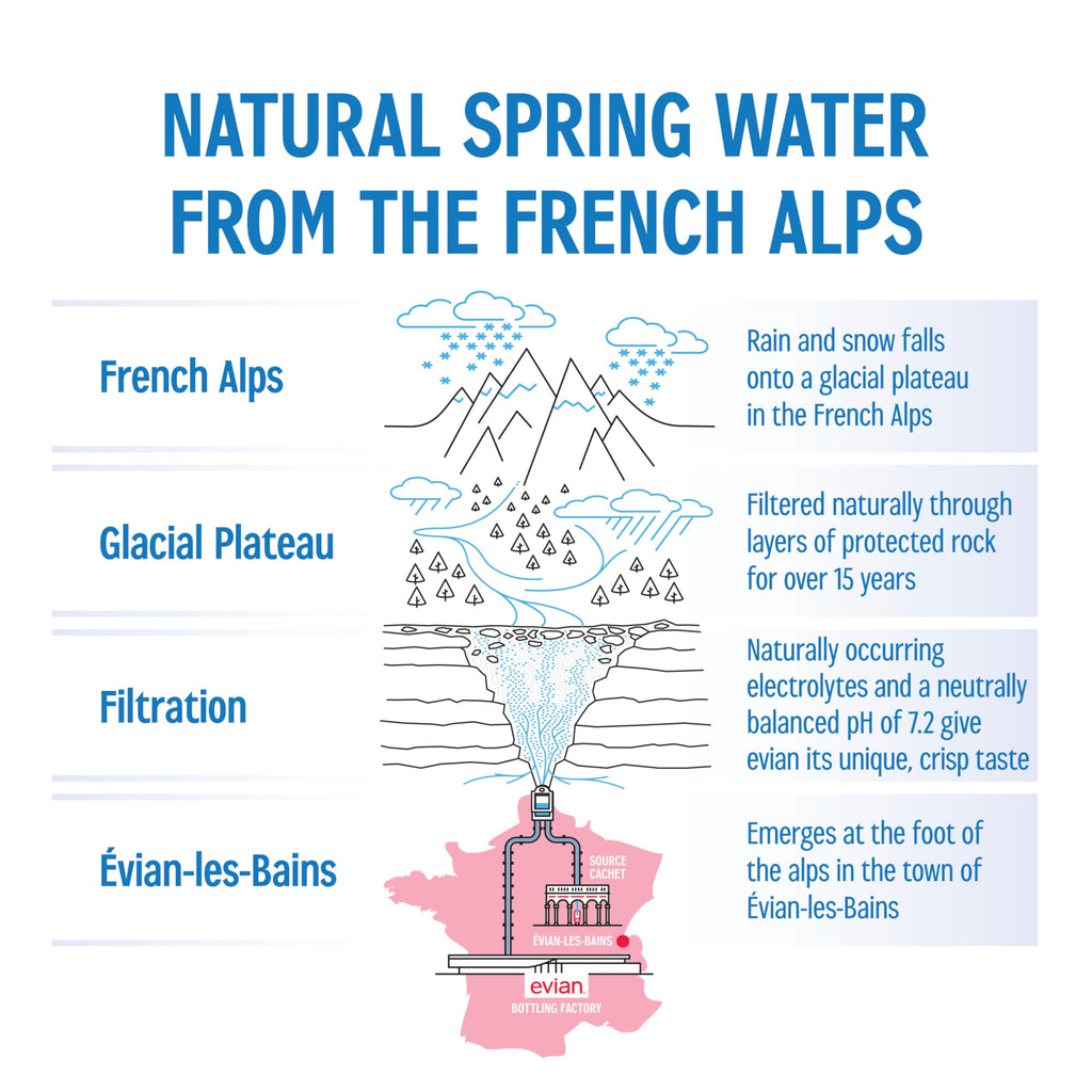 Evian Natural Spring Water (One Case of 12 Individual Bottles, each bottle is 1 liter) Naturally Filtered Spring Water in Large Bottles