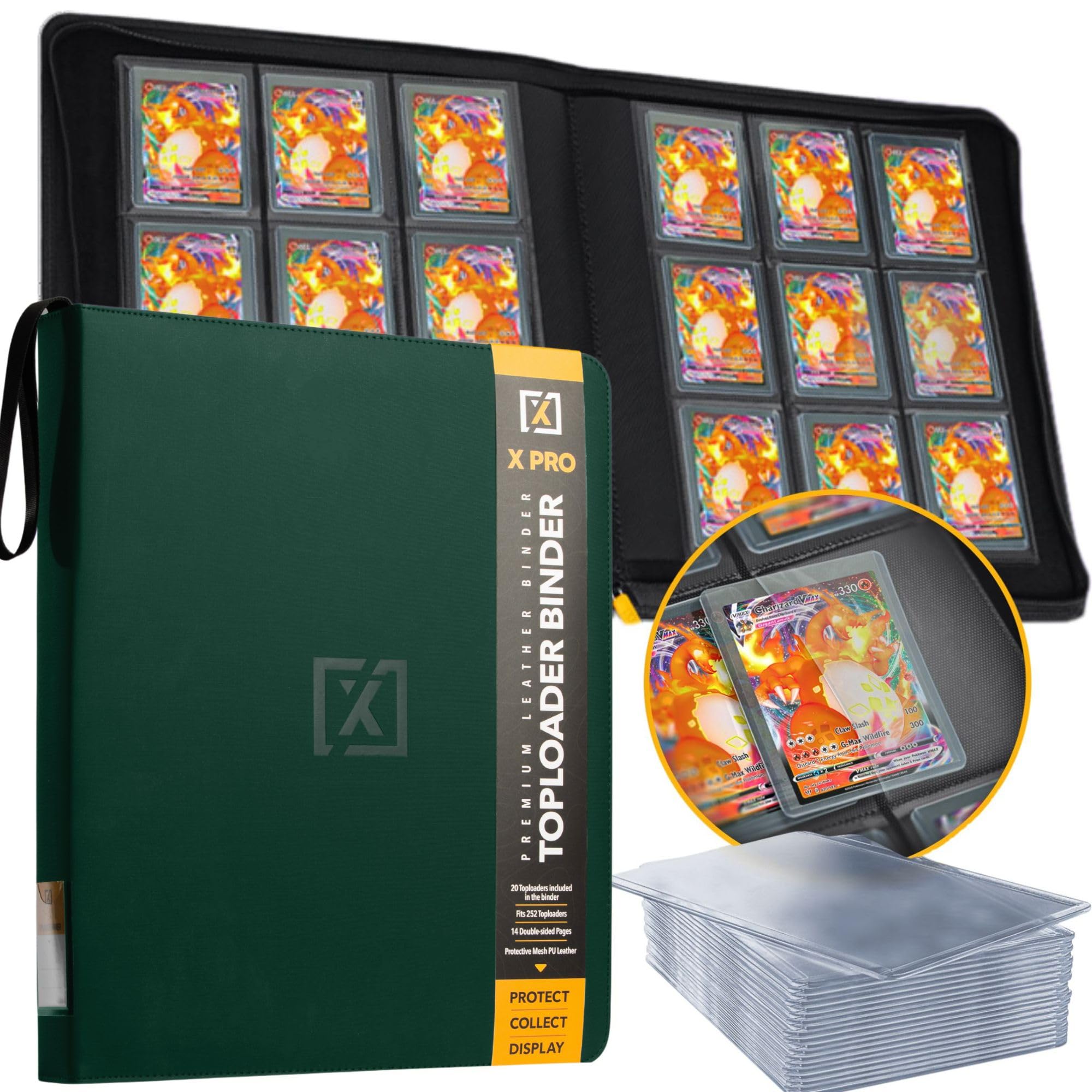 X PRO Toploader Binder | Holds 252 Toploaders | 20 Toploaders INCLUDED | 9-Pocket | Ringless Double-Sided Pockets for TCG, Sports | Premium Top Loader Storage