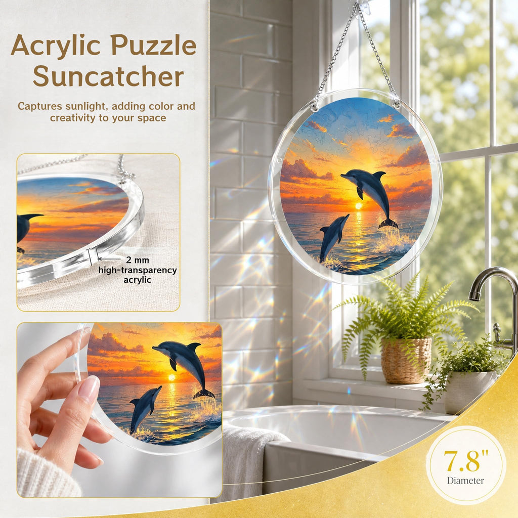 Acrylic Jigsaw Puzzle Suncatcher 7.8'',Stained Glass Suncatcher Home Decor