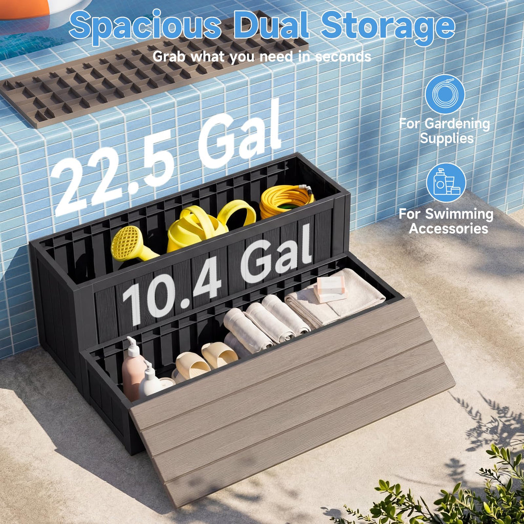 36.6” Hot Tub Steps with Storage, 780 lbs Load Capacity Heavy Duty Outdoor Spa Steps with No-Screw Snap Assembly, Non-Slip Universal Hot Tub Stairs for Spa, Pool, Patio, RV, Porch & Indoor Use, Coffee
