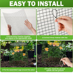 Plant Protector from Animals with Detachable Covers - 4 Pack 16”x 16" Wire Cage Cloches with Ground Stakes and Tools for Protecting Vegetable, Flower, Seedling