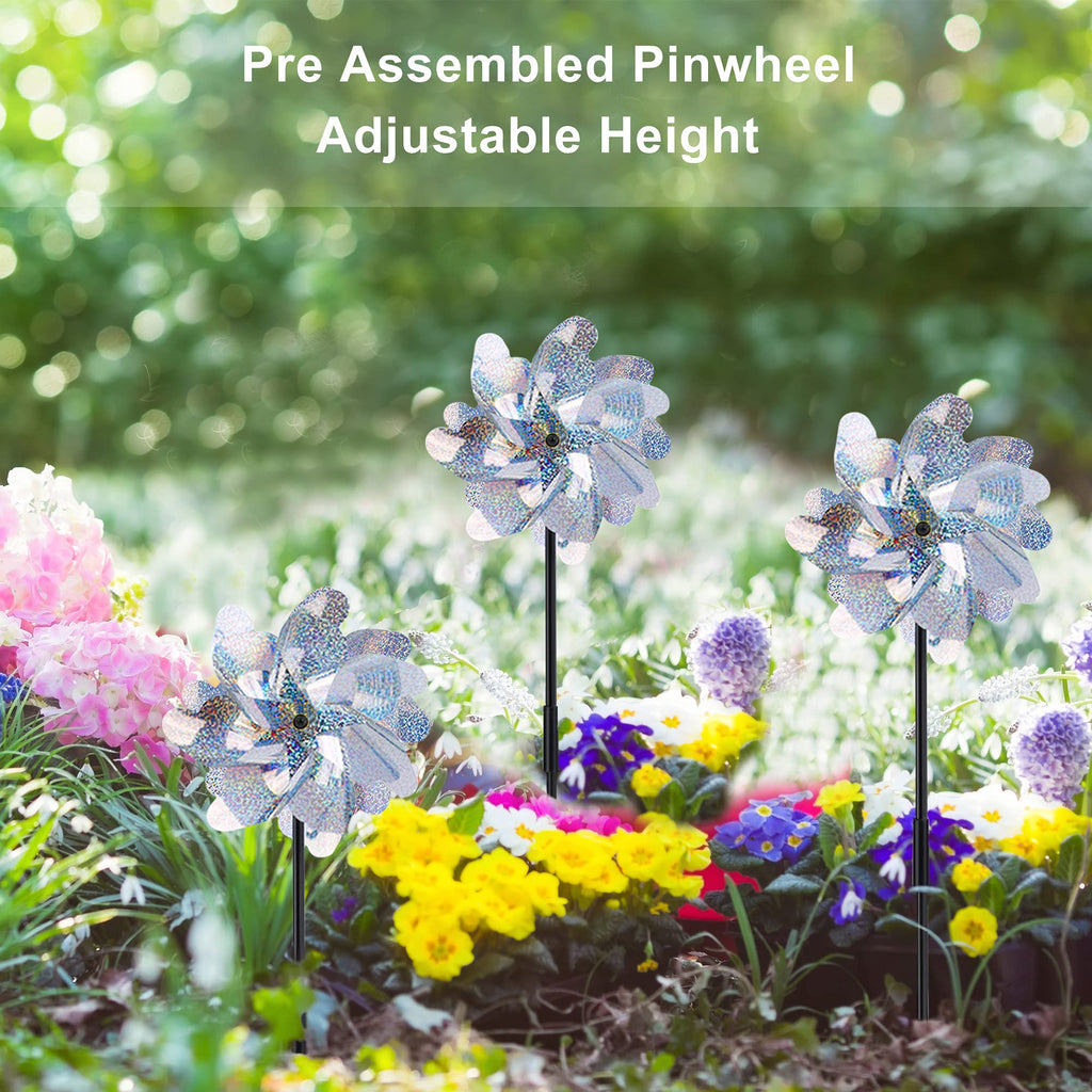 FameFame 10 Pack Pre-Assembled Pinwheels for Yard and Garden, Silver