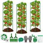 3 Packs Fiberglass Tomato Cages for Garden, 56 Inch Tall Tomato Plant Support, Adjustable Tomatoes Stakes Plant Climbing Trellis for Garden Vegetables Fruits, Tomatoes Support Cages with Clips