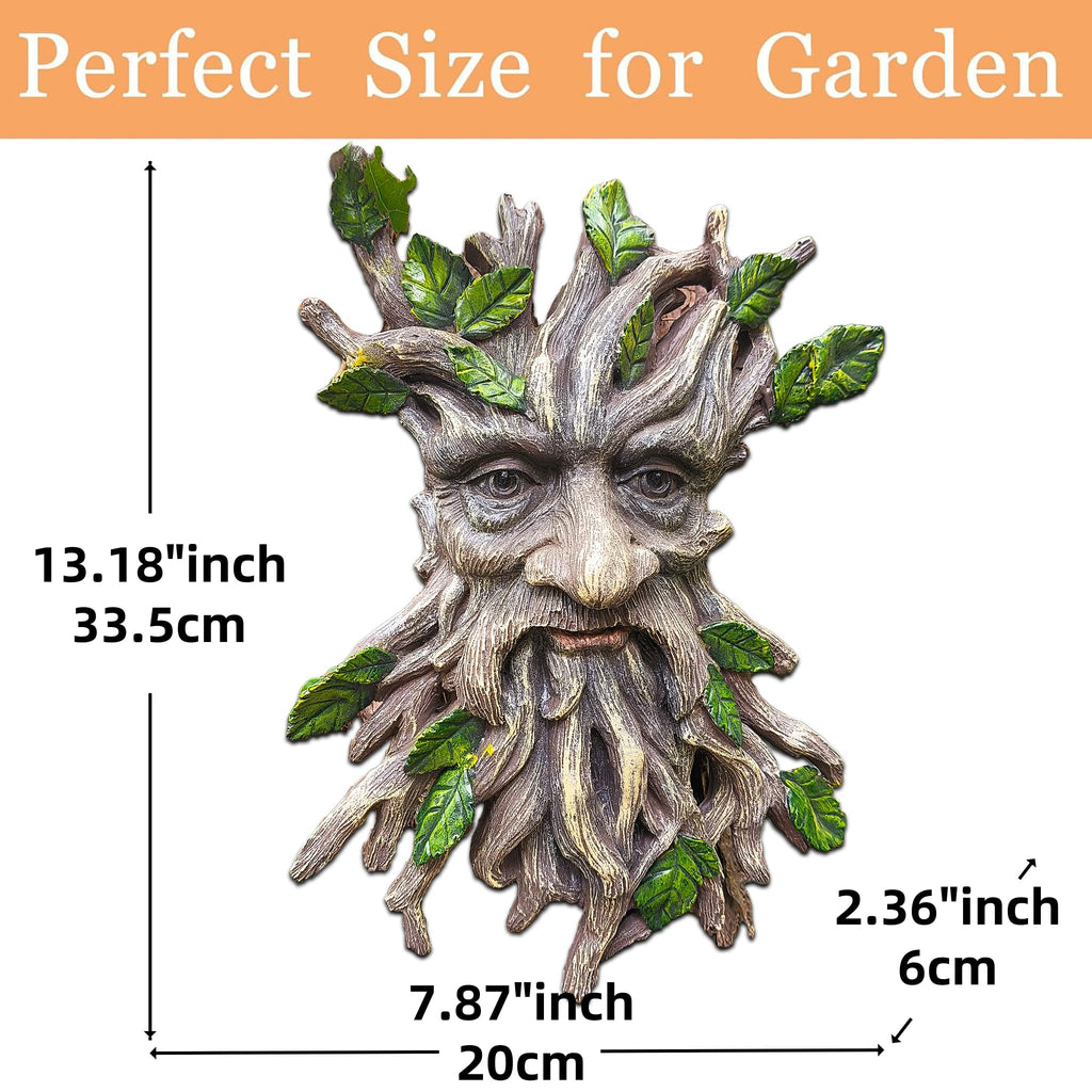 Teaeeno Charming Tree Face Garden Decor, Whimsical Old for Man Resin Statue with Foliage Features, Large Outdoor Tree Hugger for Yard Art, Root Detail, Trees Decorations Outdoor Wallmounted Statue