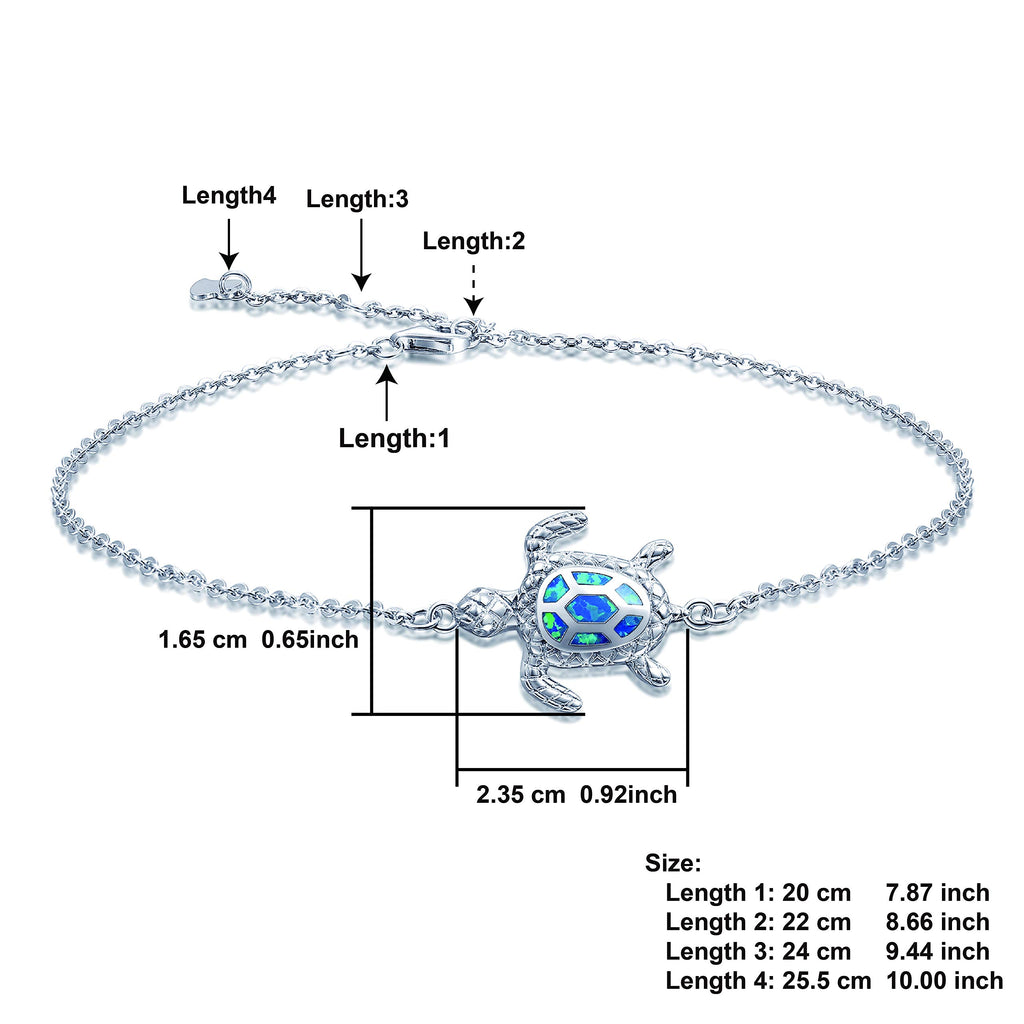 PUPILLEMON 925 Sterling Silver Blue Opal Sea Turtle Anklet for Women