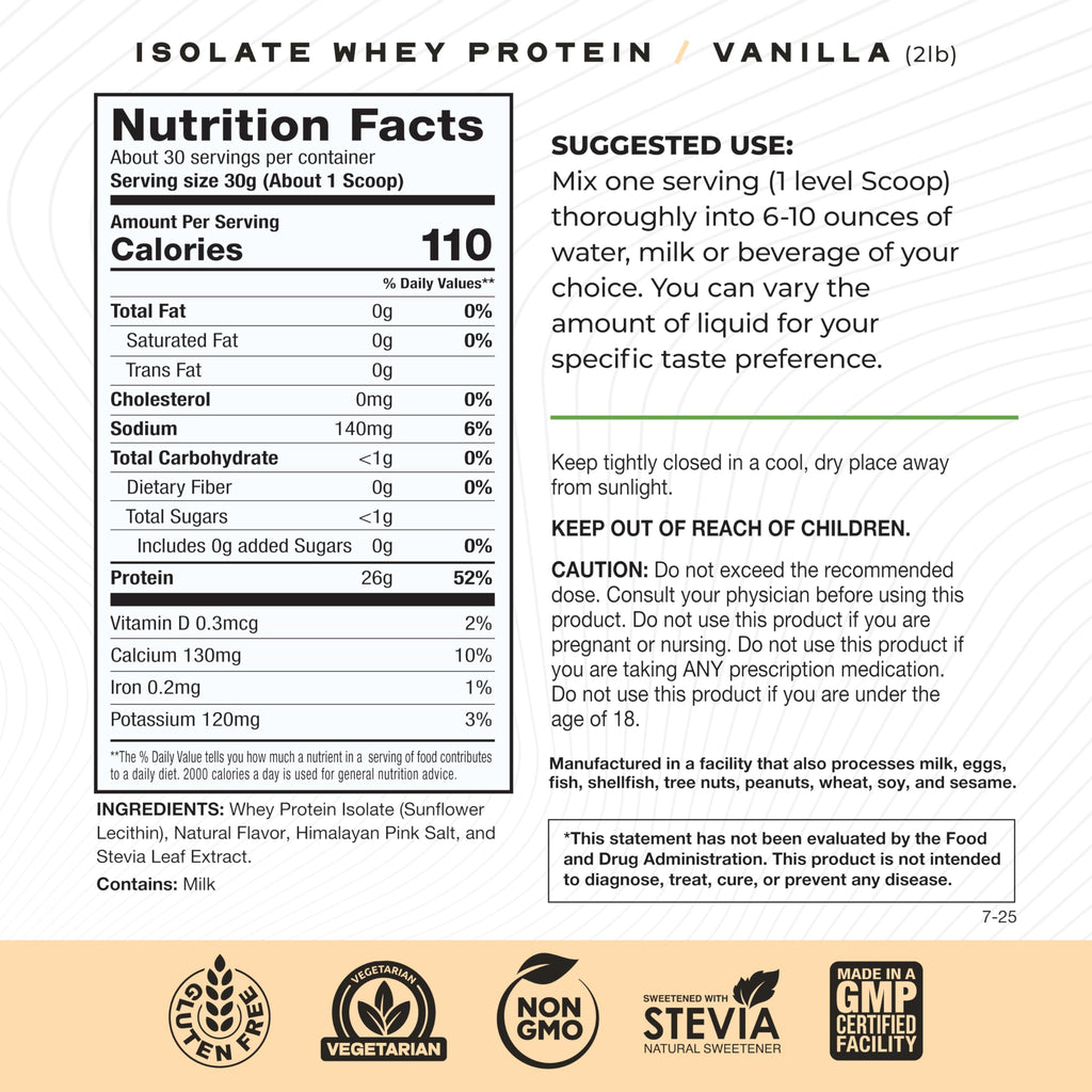 Muscle Feast Grass-Fed Whey Protein Isolate, All Natural Hormone Free Pasture Raised, Whey Isolate Protein Powder for Men and Women, Clean, Gluten-Free, Delicious Isolate Protein - Vanilla, 2lb