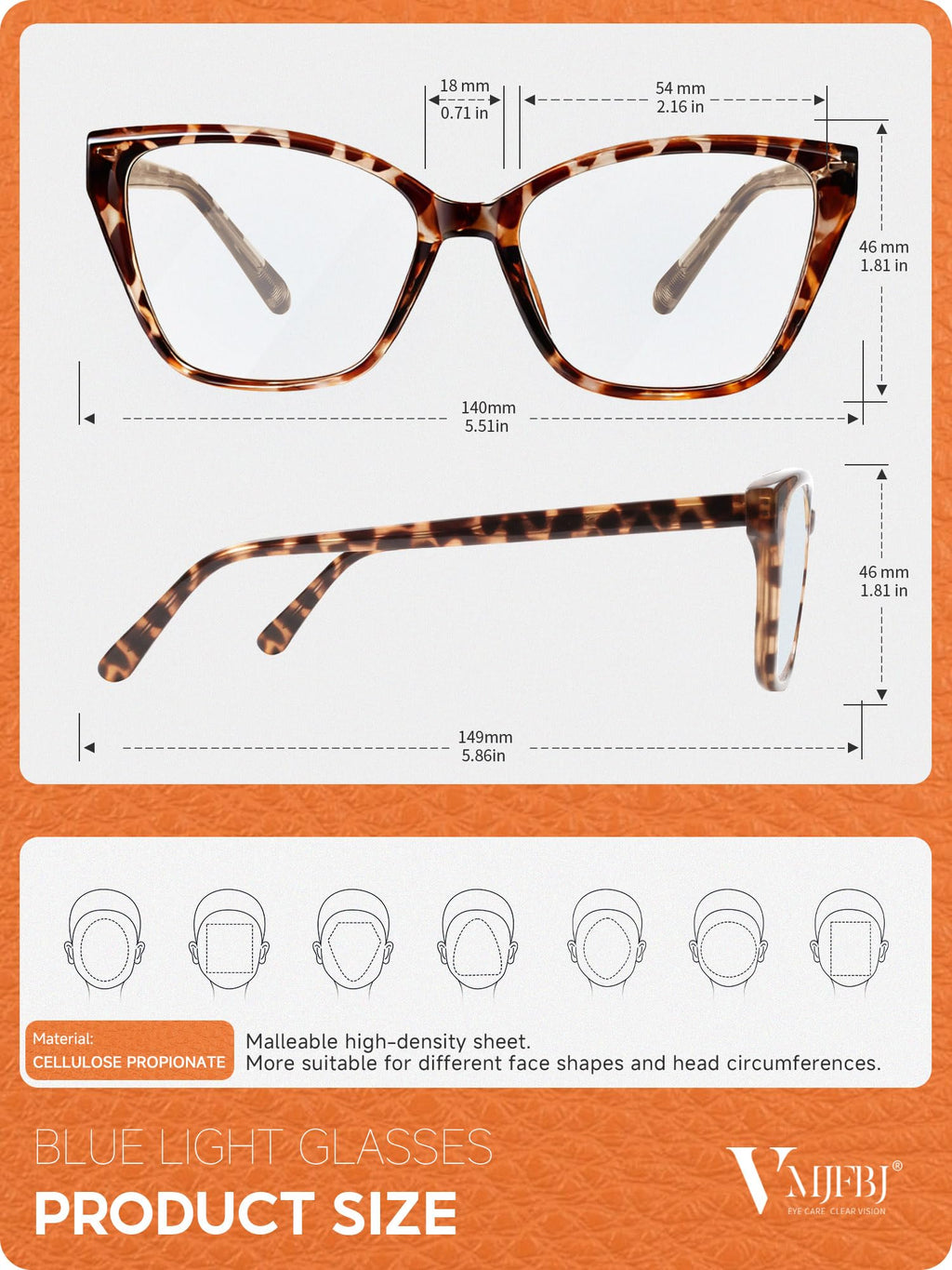 VMJFBJ Blue Light Glasses for Woman, Fashion Cat Eye Anti Blue Light Blocking Glasses Women, TR90 Lightweight Computer Glasses for Gaming & Screen Use, Reduce Eye Strain & Improve Sleep,Tortoise