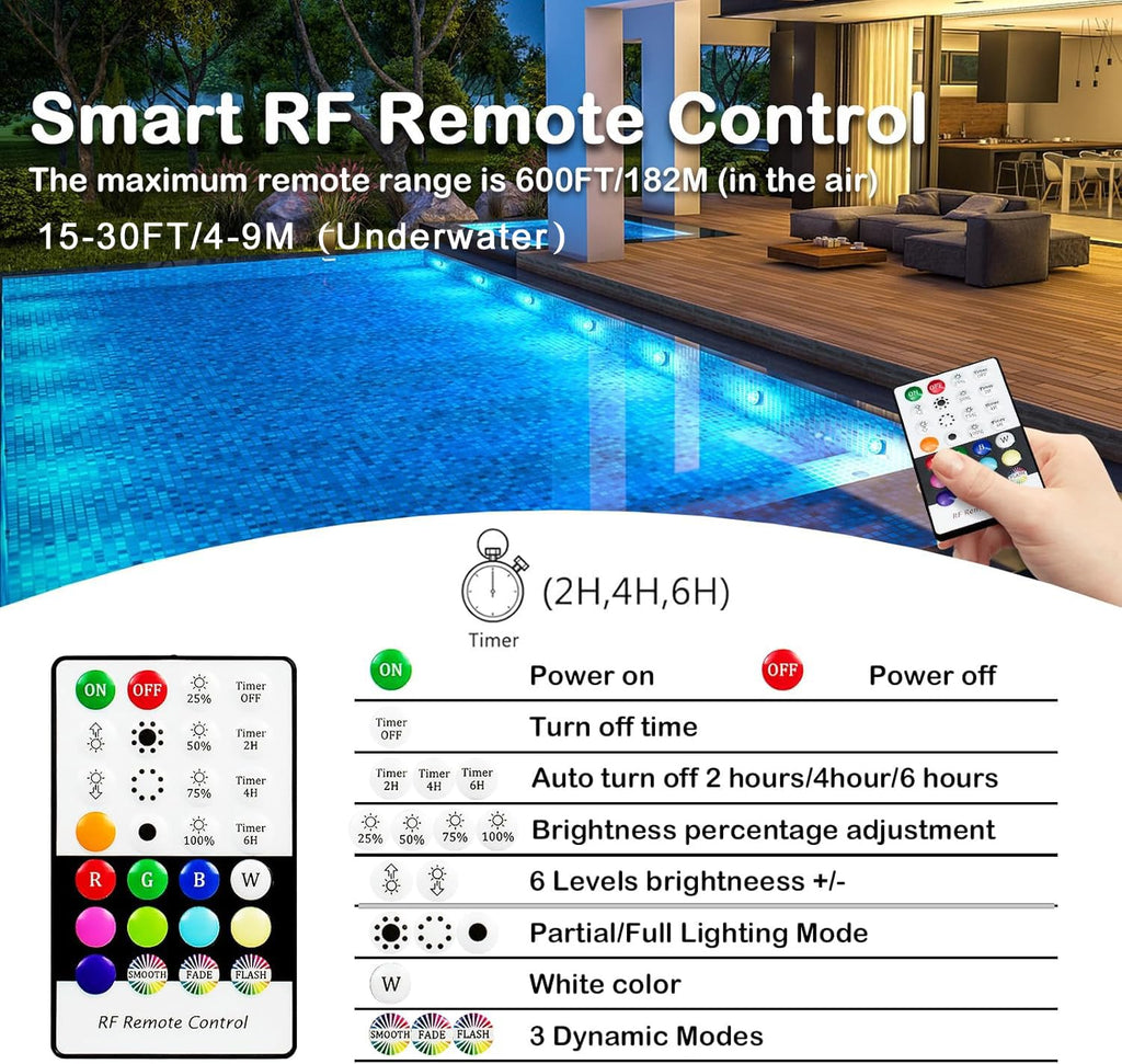Underwater Pool Lights for Above Ground Pools and Inground Swimming Pools with Remote Timer Off, Magnet RGB Submersible LED Lights Rechargeable Spotlight 16 Colors 9-Mode, Hot Tubs, Fountain -4Pack