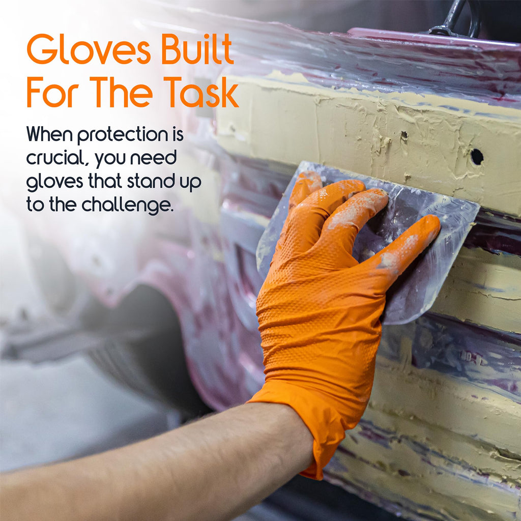 Inspire Heavy Duty Orange Nitrile Gloves | ULTRA 8 Mil Diamond Textured Grip | Industrial Mechanic Disposable Cleaning Gloves (1000, XXL)
