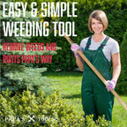 Papa's Tools One-Piece Weed Puller Tool - Stand Up Weeder, Heavy Duty Long Wooden Handle, Real Bamboo, 4-Claw Steel Head