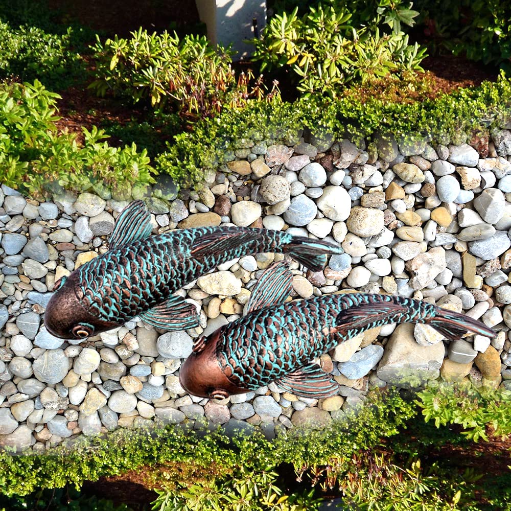 Tooyuart Garden Sculptures & Statues,Koi Fish Decor,Garden Fish Art,Set of 2 Antique Koi Fish Yard Art Decor for Outdoors,Patio,Yard,Lawn,Pond,Home Decoration (Bronz)