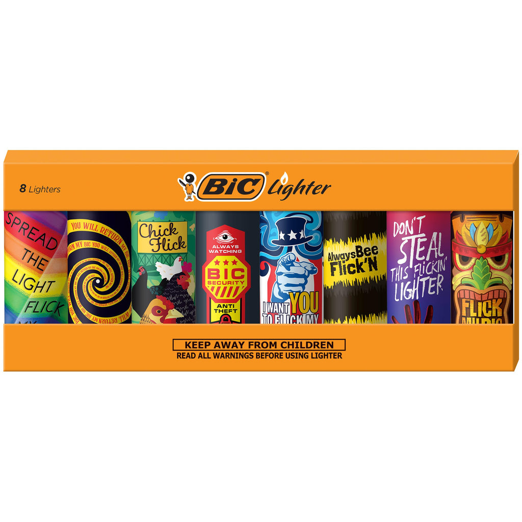 BIC Maxi Pocket Lighter, Special Edition Flick My BIC Series, 8 Count Pack of Lighters