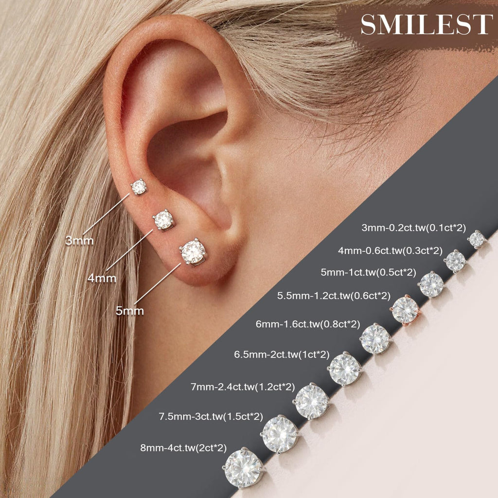 Moissanite Earrings for Men Women, 1ct Moissanite Screw Back Earrings