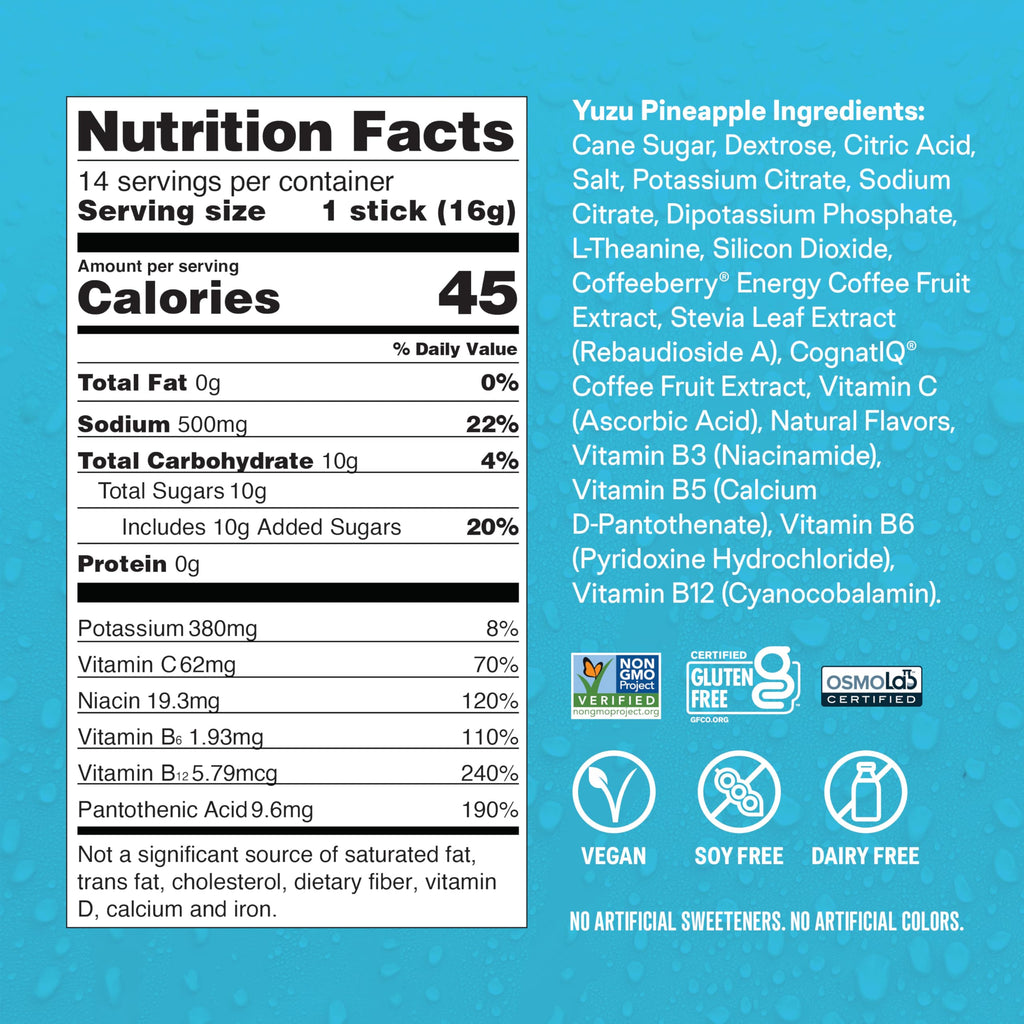 Liquid I.V.® Hydration Multiplier +Energy - Yuzu Pineapple | Electrolyte Powder Drink Mix | 1 Pack (14 Servings)