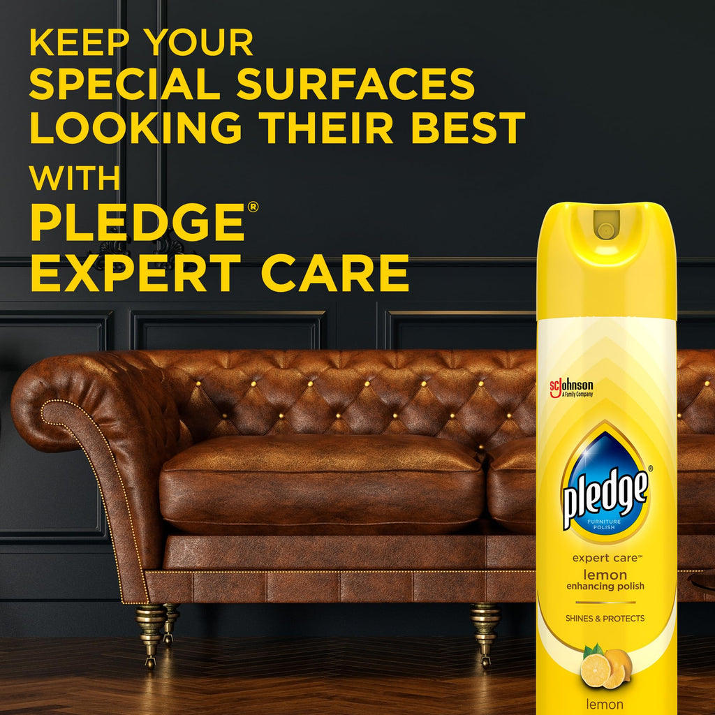 Pledge Enhancing Polish Spray, Wood Furniture & Stainless Steel Polish, Remove Dust and Fingerprints, Fast Shine and Protect, Prevent Scratches & Knicks - Lemon Scent, 9.7oz, Pack of 3