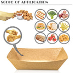 MotBach 100 Pack 2lb Paper Food Trays, Heavy-Duty Paper Food Boat Disposable Serving Basket Tray for French Fries Nachos Snack Hot Dog Taco BBQ Popcorn Party Picnic Wedding Party (Brown)
