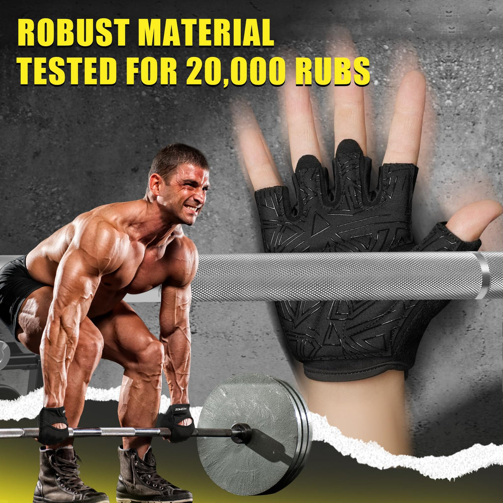 HOZMOZ Ventilated Weight Lifting Gloves, Thick Padded Workout Gym Gloves with Full Palm Protection & Grip & Shock Absorption for Women & Men's Fitness Exercise Training