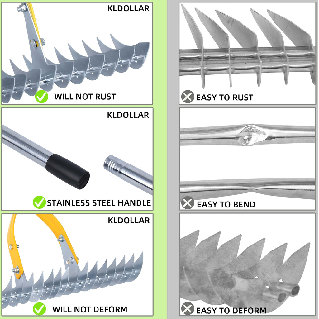 KLDOLLAR Thatch Rake, Dethatcher Rake for Grass to Cleaning Dead Grass
