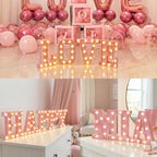 EUFONY Pink Marquee Light Up Letters, Glitter Alphabet LED Letter Lights for Pink Birthday Party Decorations, Battery Operated Letter Sign for Girls Room Vanity Table Decor, Warm White Lights Letter B