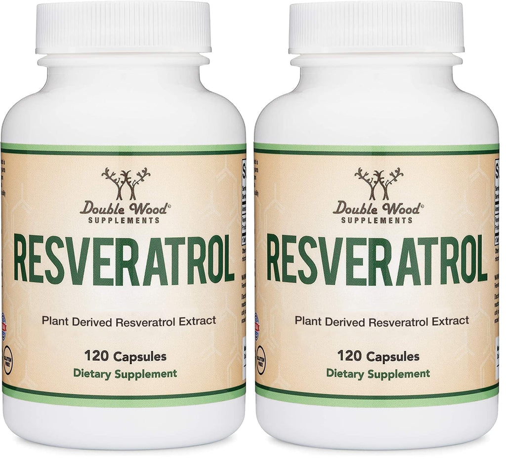 Resveratrol Supplement 500mg Per Serving, 120 Capsules (Resveratrol Polygonum Root Extract Providing 50% Trans Resveratrol) Healthy Aging Support by Double Wood (Pack of 2)