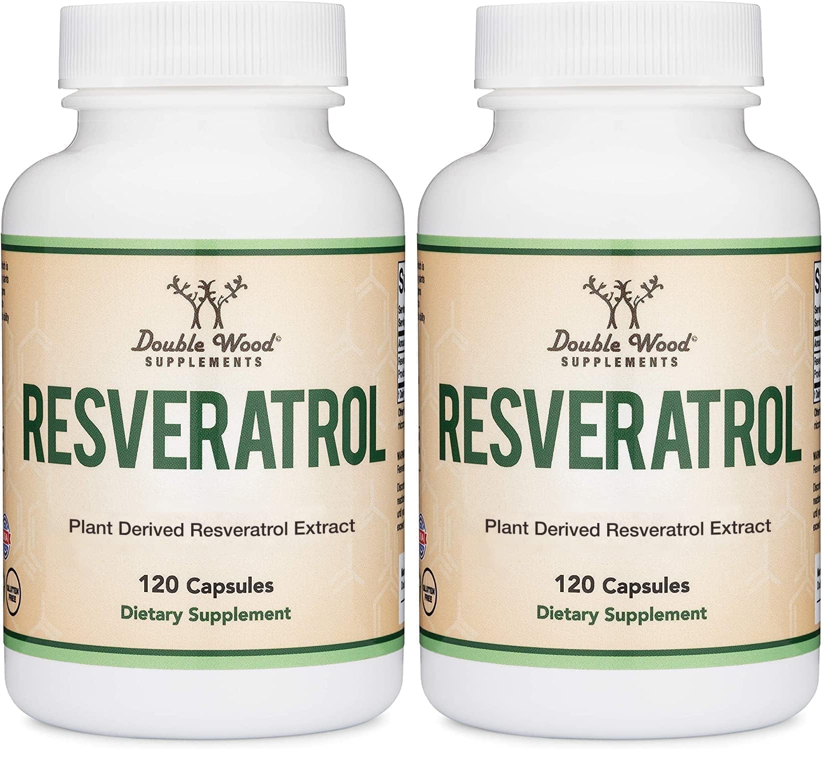 Resveratrol Supplement 500mg Per Serving, 120 Capsules (Resveratrol Polygonum Root Extract Providing 50% Trans Resveratrol) Healthy Aging Support by Double Wood (Pack of 2)
