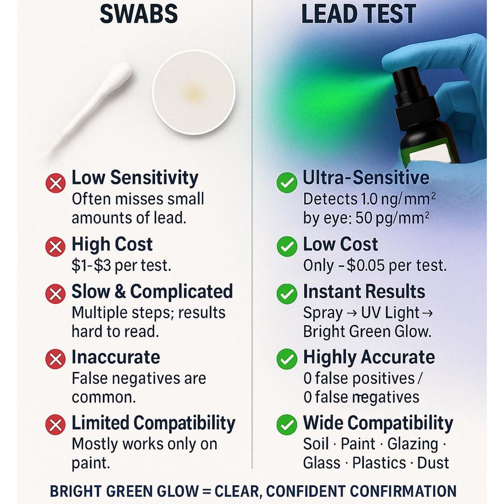 PZHZ Lead Test Kit – Fast Lead Detection for Dishes, Paint & Toys, Includes Non-Lead Reference Card & UV-Protection Gloves, 2 Bottle Test Liquid + Free Lab Tests, Accurate & Easy Home Use