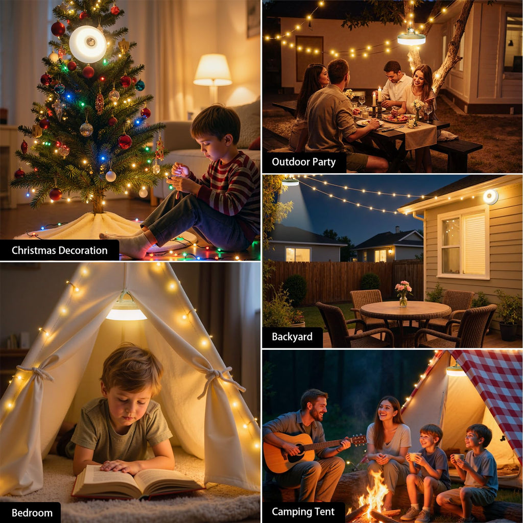 MDCMLKS Camping String Lights, 4 in 1 Portable Camping Light Rechargeable, 8 Lighting Modes, USB Charging, Quick Storage, 32.8FT Waterproof Tent Lights String for Camping, Hiking, Yard, Christmas