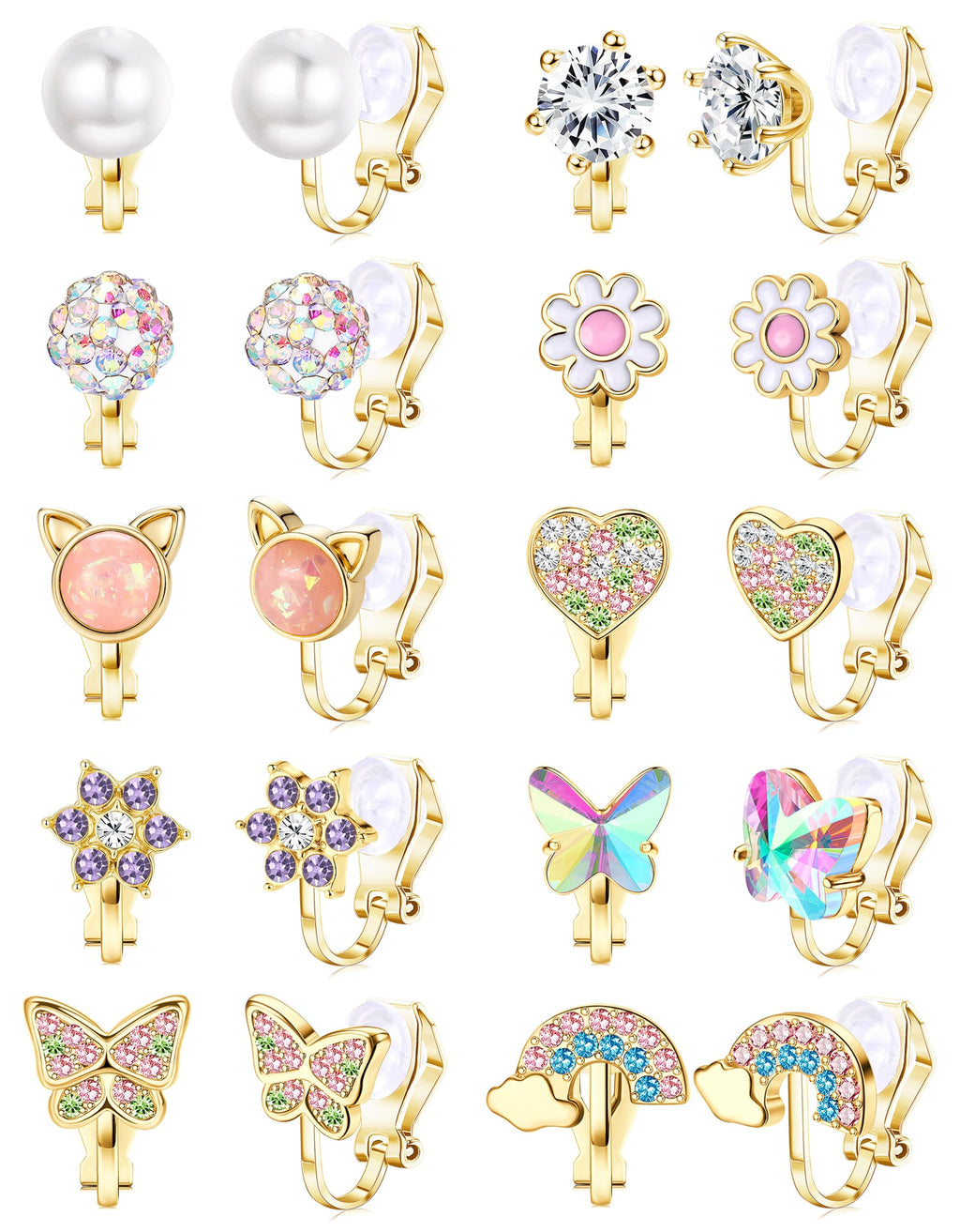 THUNARAZ 10Pairs Clip On Earrings for Women Lightweight Gold Non Pierced