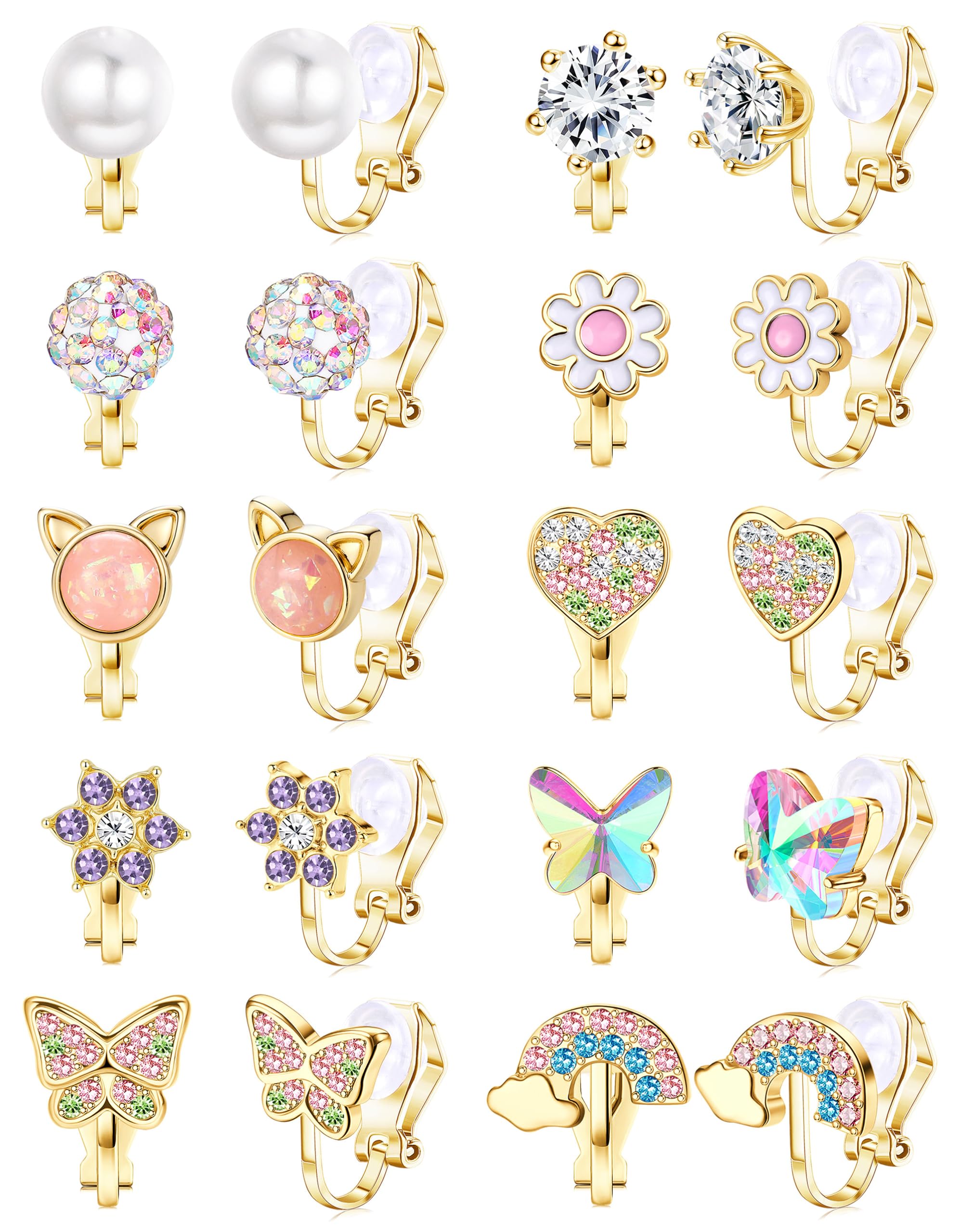 THUNARAZ 10Pairs Clip On Earrings for Women Lightweight Gold Non Pierced