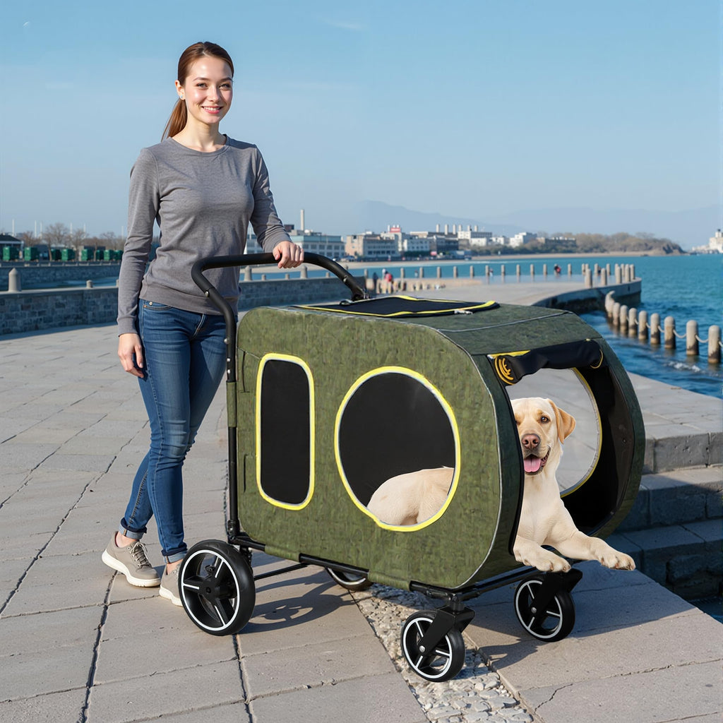 2025 Upgraded Dog Stroller for Large & Medium Dogs，Pet Stroller for 2 Small Dogs, Foldable Jogger Wagon with Detachable Carrier for Car Seat, Adjustable Handle, Up to 90 lbs, Green