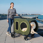 2025 Upgraded Dog Stroller for Large & Medium Dogs，Pet Stroller for 2 Small Dogs, Foldable Jogger Wagon with Detachable Carrier for Car Seat, Adjustable Handle, Up to 90 lbs, Green