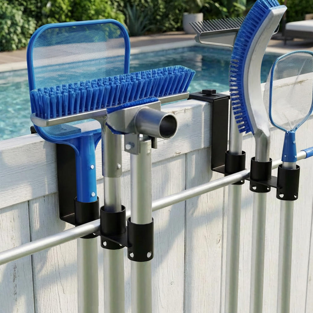 Adnee 2 Pcs Adjustable Pool Fence Hooks, Metal Pool Fence Hangers Suitable for 1.4-3.1 Inch Railing, Hanging Pool Tool Organizer for Poles Brushes Swimming Accessories Cleaning Tools