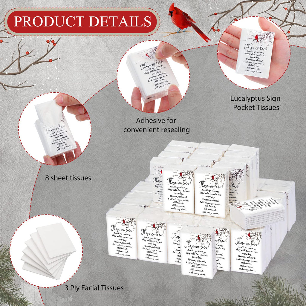 Fumete 100 Packs Tissue Paper for Funeral Memorial Tissues Packs for Guests Pocket Napkins Those We Love Don't Go Away 3 Ply 700 Sheets Napkins Wedding Supplies for Family(Cardinal)