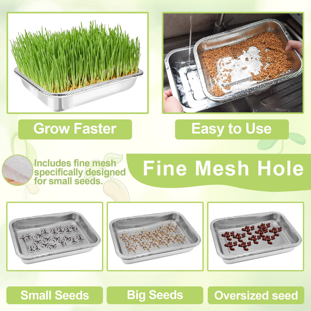 TCYPUHL Stainless Steel Sprouts Growing Kit 2-Tier 10.4 inch Trays, Microgreens Growing Kit, Seed Sprouting Tray with Encrypted Mesh Sprouts for Beans Alfalfa Broccoli Wheat Grass