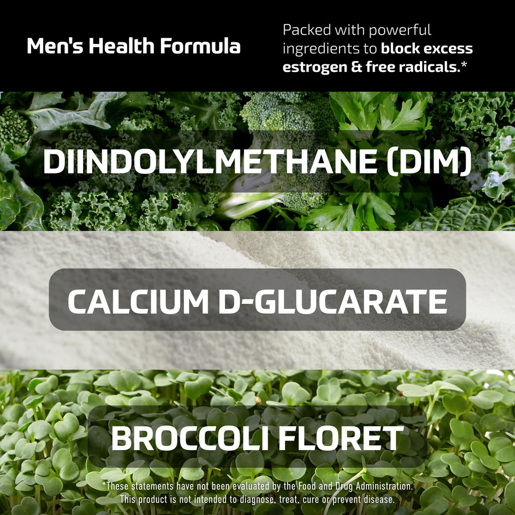 DIM Supplement for Men 300mg | Estrogen Blocker & Aromatase Inhibitor | Extra Strength Men’s Hormone Balance & Fitness Booster with Diindolylmethane Plus CDG & Broccoli Floret | Gluten-Free | 120 Ct