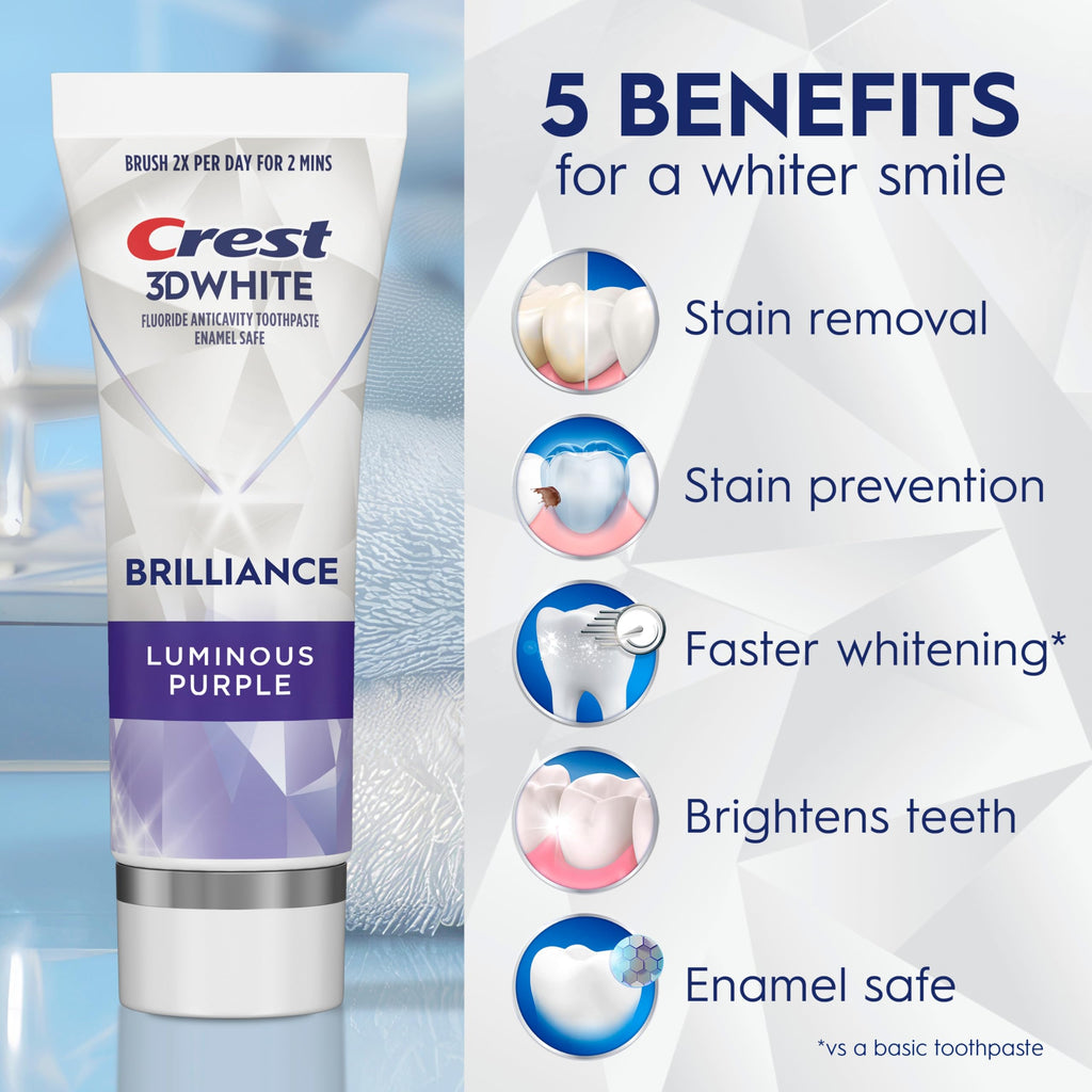 Crest 3D White Brilliance Toothpaste, Luminous Purple, 4.6 oz (Pack of 3), Whiter Teeth in 3 Days, Anticavity Fluoride Toothpaste for 24 Hour Stain Prevention