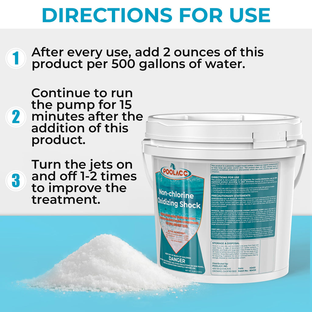 POOLACC Non-Chlorine Spa Shock for Hot Tub - 5 lbs, Chlorine-Free Shock Oxidizer Treatment for Hot Tubs, Spas and Swimming Pools, Fast Acting, Quick Dissolving Oxidizing Shock for Crystal Clear Water
