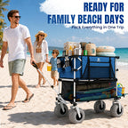 Navatiee 500Lbs Double Decker Wagon, 400L Large Capacity Heavy Duty Beach Cart with 9" Balloon Wheels for Sand, Folding Collapsible Wagon with Side Pocket for Beach, Sport, Camping, Blue