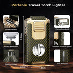 5-in-1 Torch Lighter with Cutter, Punch, Holder, Draw Enhancer, and Triple Windproof Jet Flames, Refillable Butane Lighters with Gift Box, Multi-Function Lighter Accessories, Cool Lighters for Men