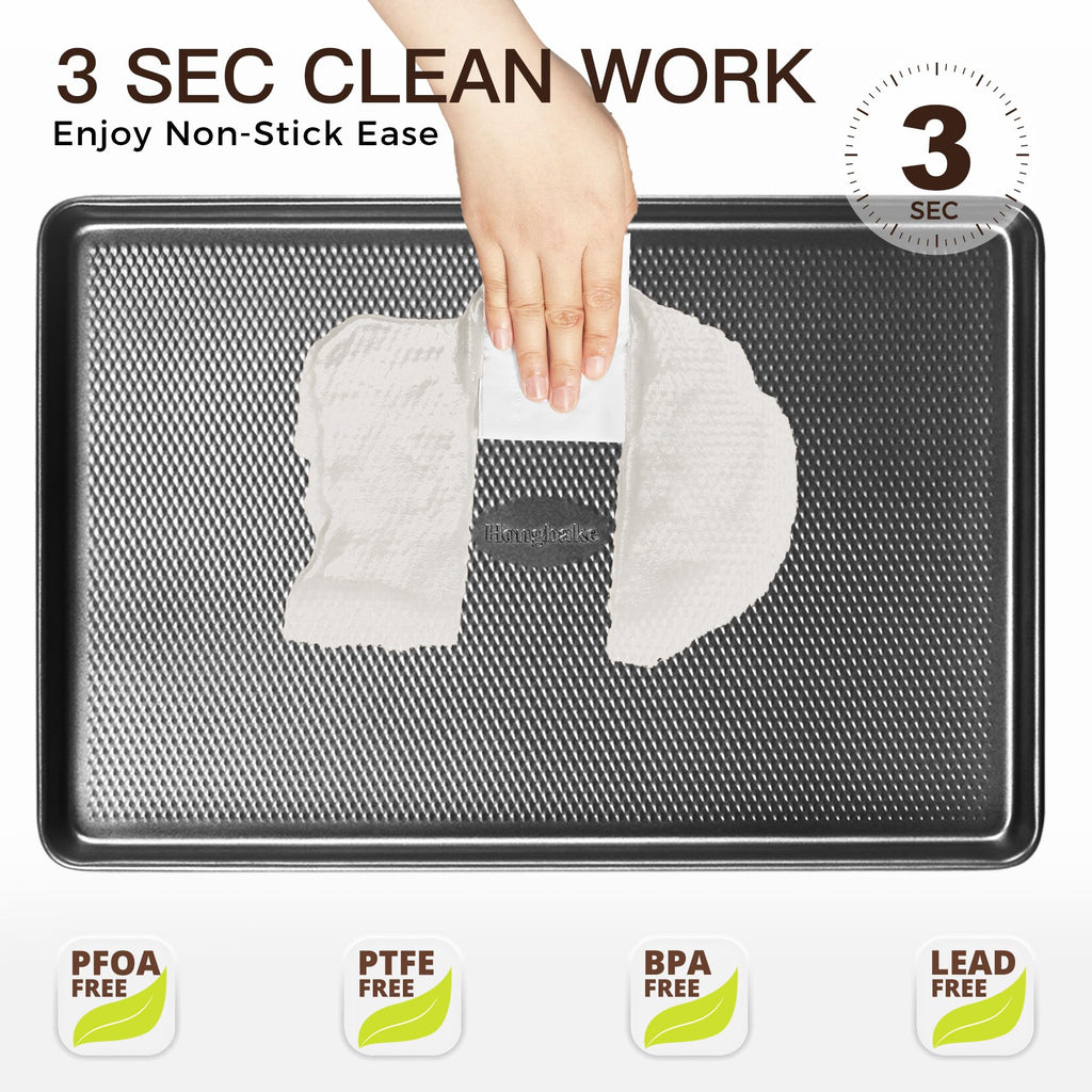HONGBAKE 2 Pack Half Sheet Pan Set, 1/2 Cookie Sheets for Baking with Diamond Texture, 17.5" x 12" Large Baking Sheets Non Stick, Non Toxic Oven Trays for Cooking, 57% Thicker Carbon Steel, Dark Gray
