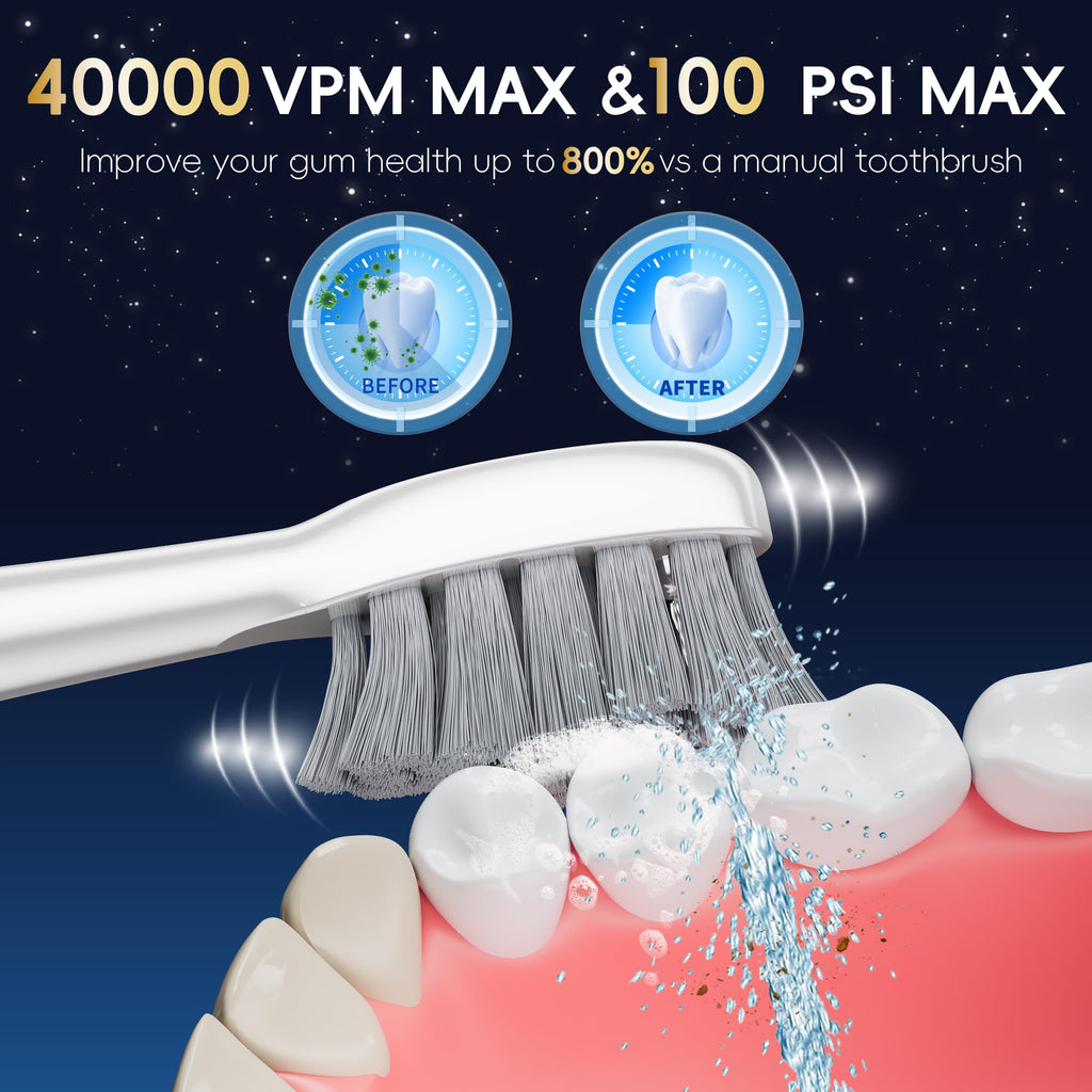 OILSAO Electric Toothbrush with Water Flosser Combo in One, Professional Flossing Toothbrush for Teeth Cleaning and Flossing, Plaque Removal, Rechargeable,5 Brush Modes & 3 Flossing Speeds,500ML,White