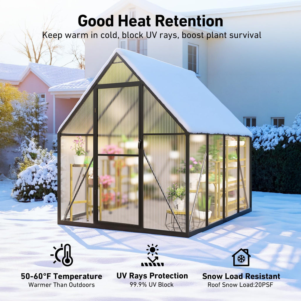 6x8 FT Greenhouse with Hygrometer, Windproof Warm Plant Green Houses