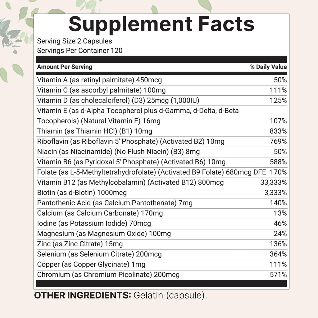 Micro Ingredients Pure Methylated Multivitamin, 240 Capsules | 19-in-1 Formula with Vitamins C, D, B12, Folate, Magnesium, Zinc & More | Filler Free, Non-GMO