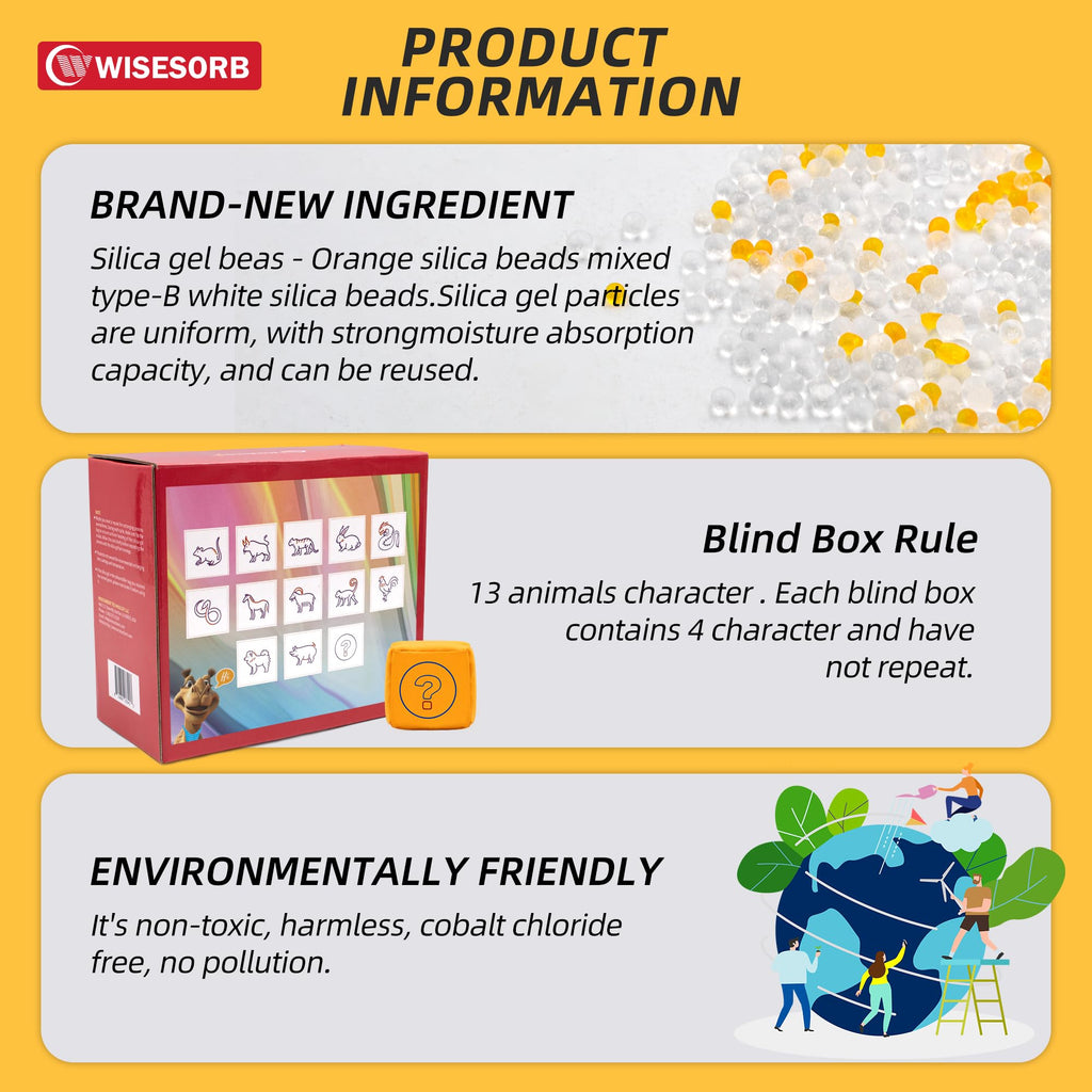 Wisesorb 16Pcs 200g Desiccant Dehumidifier Bags, Rechargeable Indicating Silica Gel Beads, Gun Safe Dehumidifier, Desiccant Moisture Absorbers with Visible Window for Storage