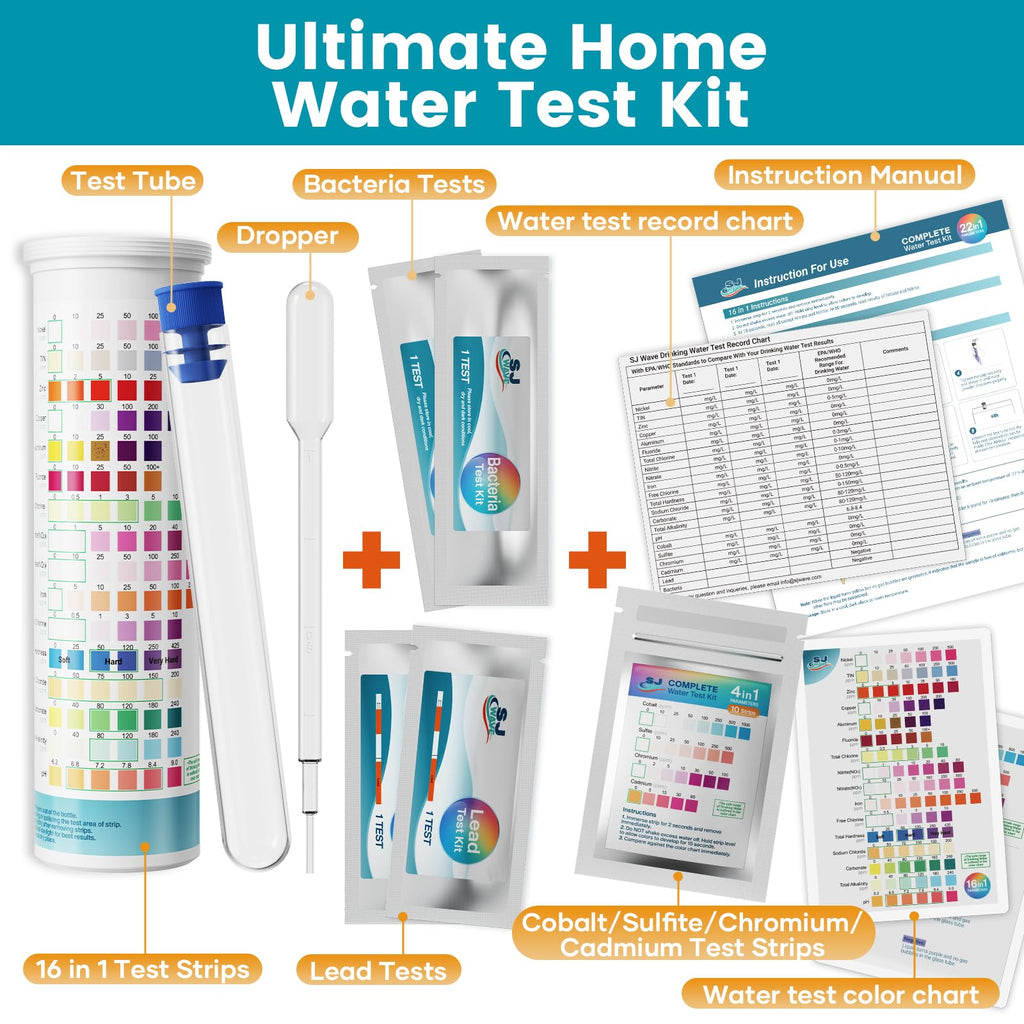 SJ WAVE 22 in 1 Water Test Kits - 10 Strips Drinking Water Test Kit, Home Tap and Well Water Tester