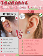 THUNARAZ Hypoallergenic Stud Earrings for Girls Women Birthstone Earrings